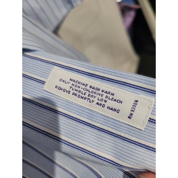 Brooks Brothers 16/33 Button Down Shirt Blue Double Stripe Slim Fit Non Iron - Picture 4 of 7